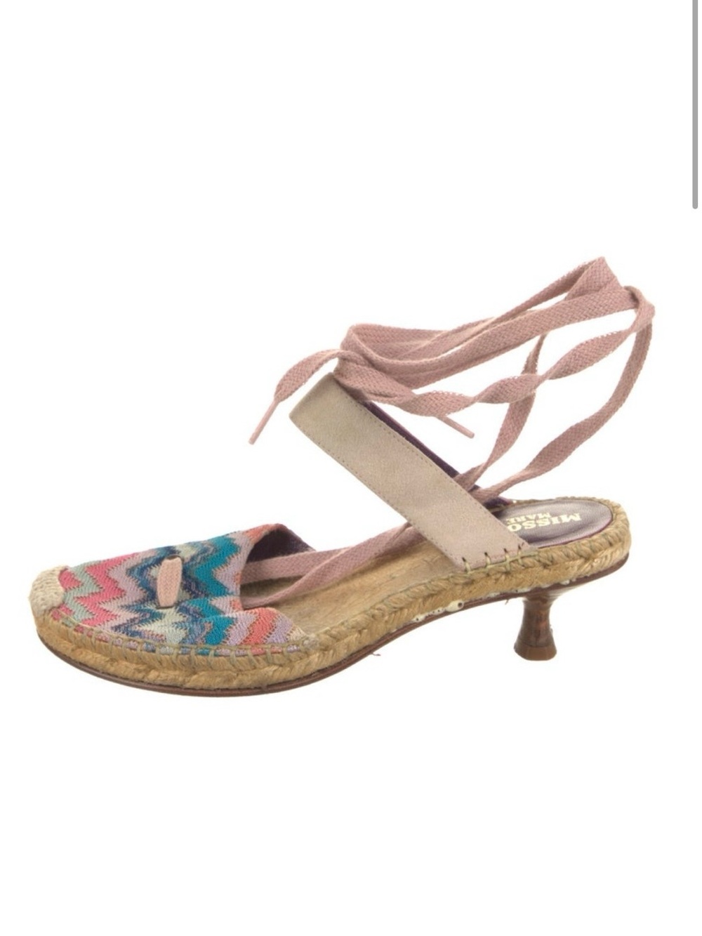 Missoni Mare Pink Multi Ankle-Tie Espadrille Kitten Heel Sandal